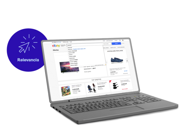 Imagen de un portátil con los resultados de una búsqueda y el icono Relevancia