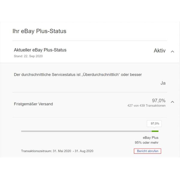 Screenshot eBay Plus Status