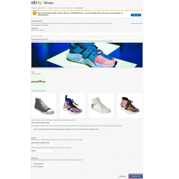 Screenshot - eBay Shop bearbeiten