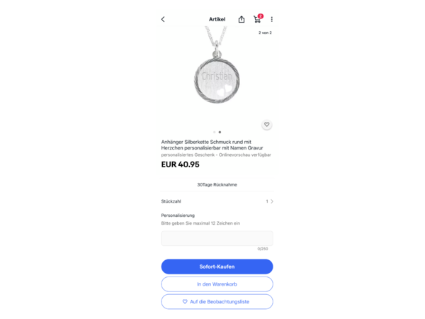 Mobile Screenshot für Personalisierung