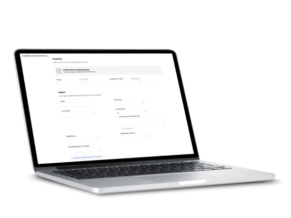 Mobile Screen mit Artikelmerkmal Personalisieren