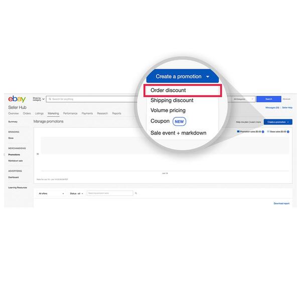 Seller Hub > Manage Promotions > Create a promotion > Order discount screenshot