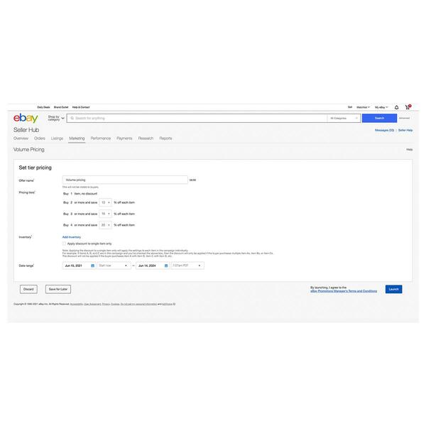 Volume Pricing Set tier pricing screenshot