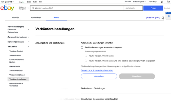 Verkäufereinstellungen