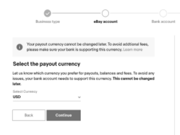 Screenshot of select the payout currency.