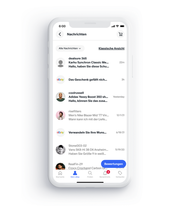 Screenshot: Nachrichten in der eBay-App