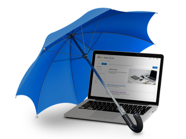 Graphic of an umbrella protecting a laptop
