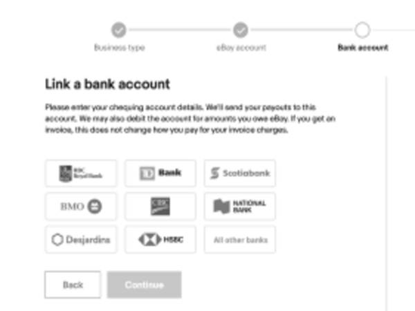 Screenshot of link a bank account.