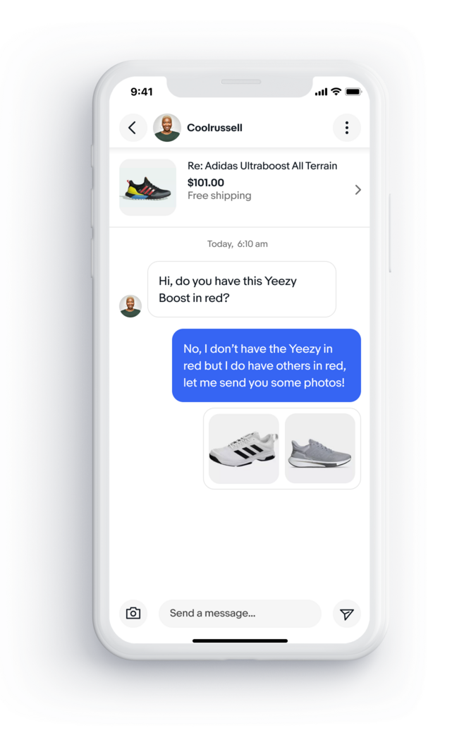 Screenshot of a conversation with a buyer in the new messaging experience on a mobile device. 