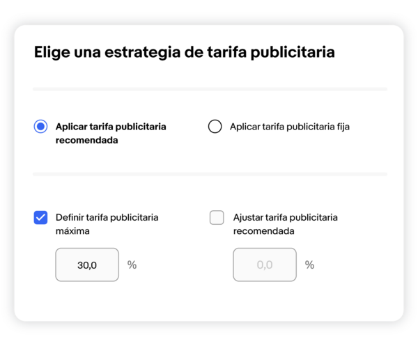 Captura de pantalla de la elección de estrategia de tarifa publicitaria