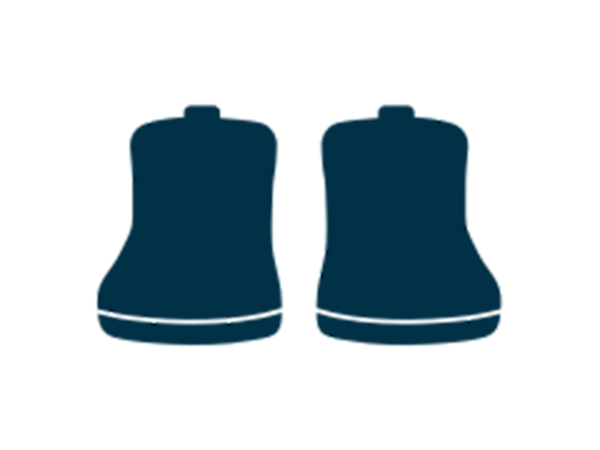 A blue outline of the back of a right and left sneaker.