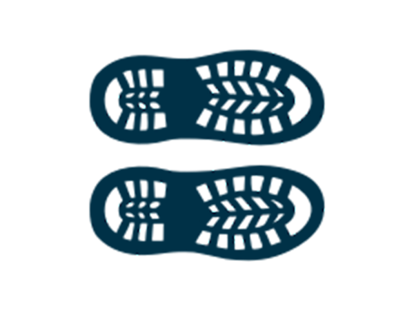 A blue outline of the bottom of a right and left sneaker.