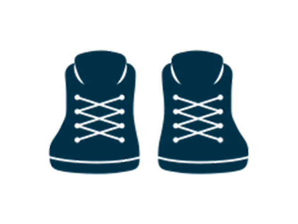 A blue outline of the front of a right and left sneaker.