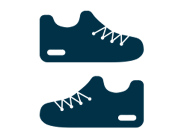 A blue outline of the inner part of a right and left sneaker.
