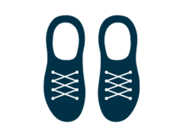 A blue outline of the top of a right and left sneaker.