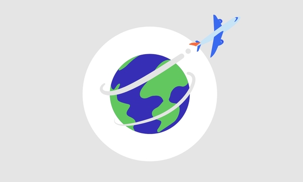 An airplane flying around earth