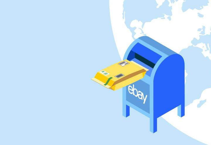 package inserted to eBay mailbox with earth as background