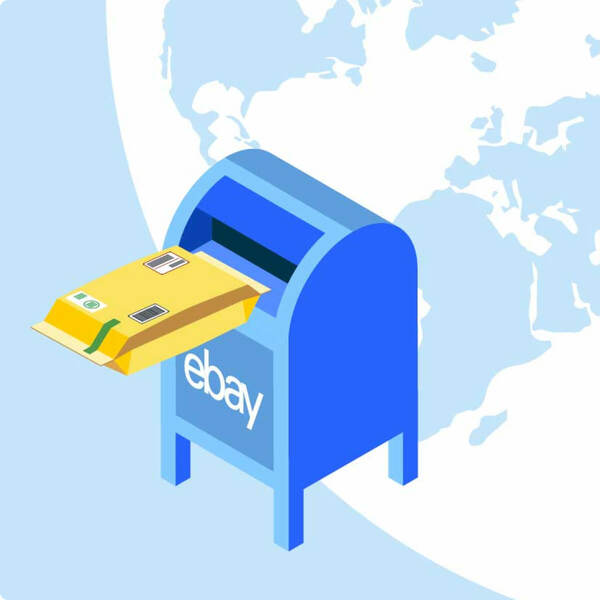 package inserted to eBay mailbox with earth as background