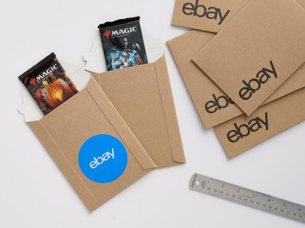 Magic cards with eBay paper envelopes and ruler