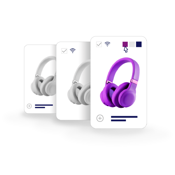 Two white headphones with a magenta one in the foreground