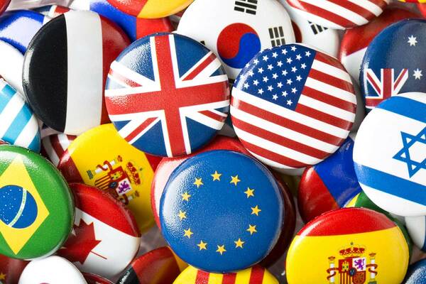 buttons with international flags