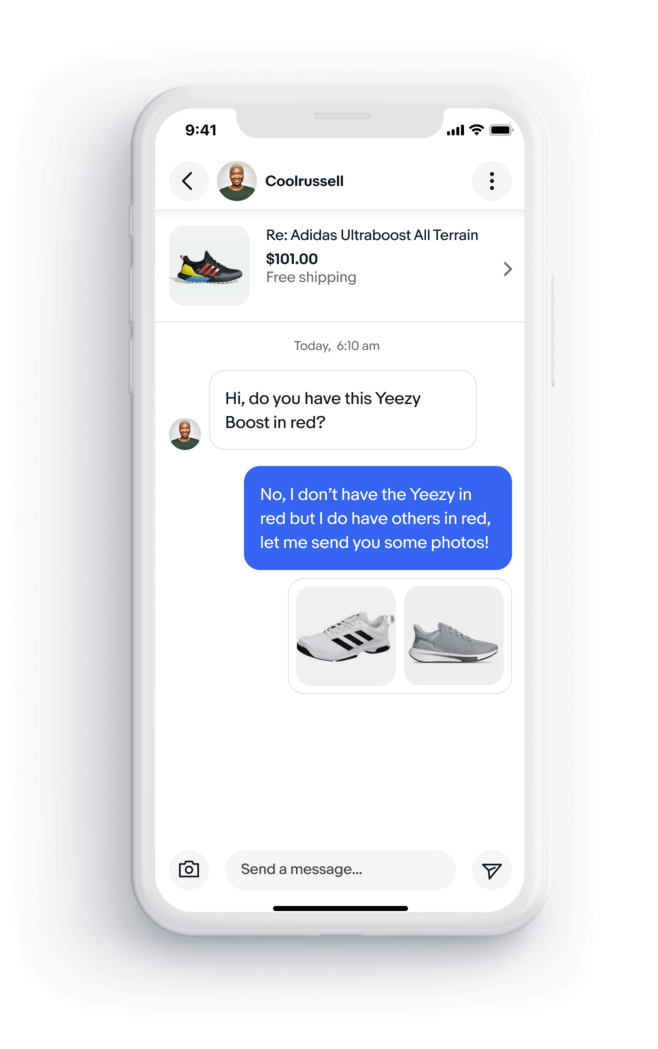 Screenshot of a conversation with a buyer in the new messaging experience on a mobile device. 