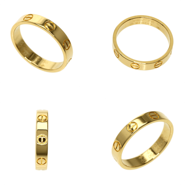 Four images of a yellow gold Cartier ring in different angles