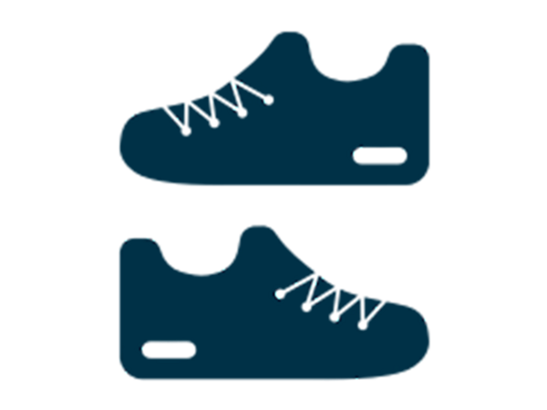 A blue outline of the outer part of a right and left sneaker.