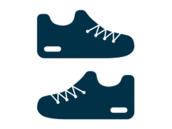 A blue outline of the inner part of a right and left sneaker.