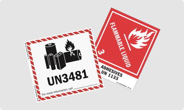 UN3481 and flammable liquid adhesives UN 1133 labels
