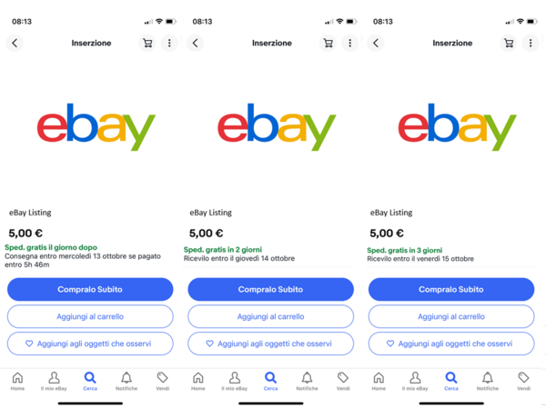 messaggio di spedizione rapida ebay