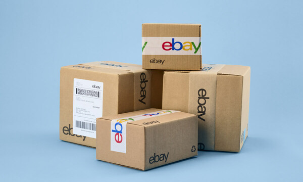 A stack of eBay packages, ready to be shipped.