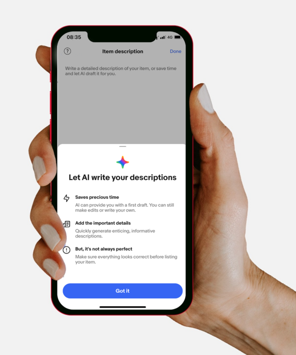 Screenshot of the AI desription tool displayed on the eBay app